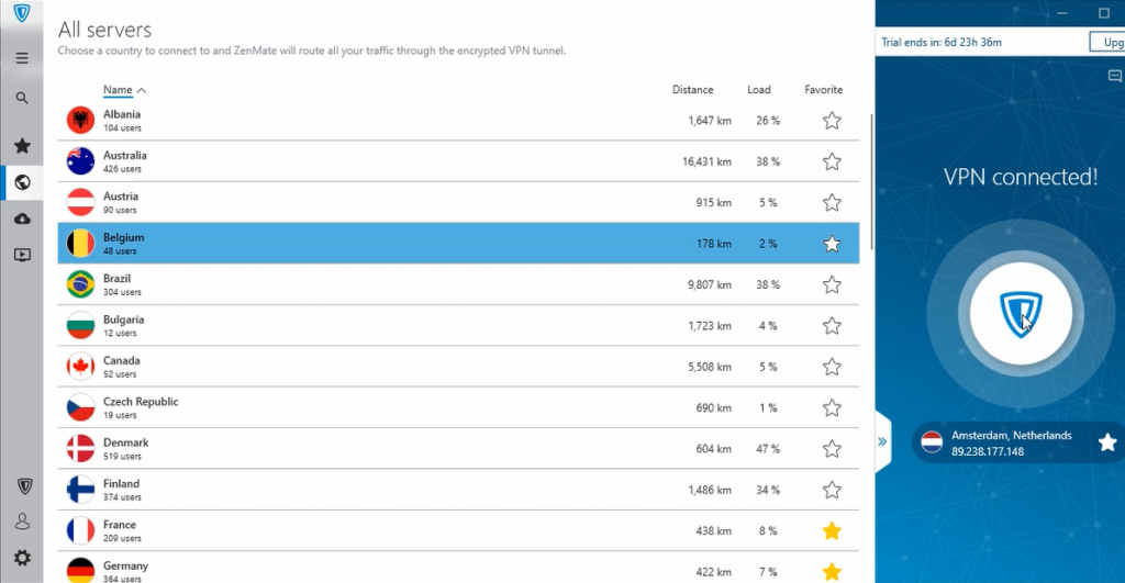 Zenmate VPN Windows interface