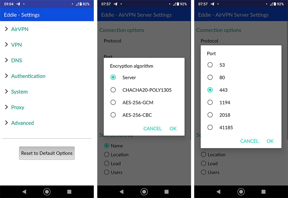 AirVPN Android instellingen