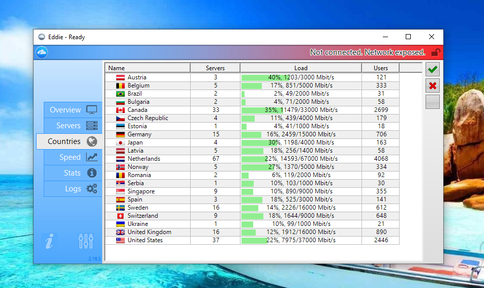 AirVPN Windows interface