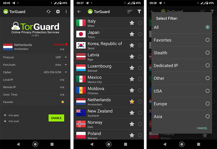 TorGuard VPN Android interface