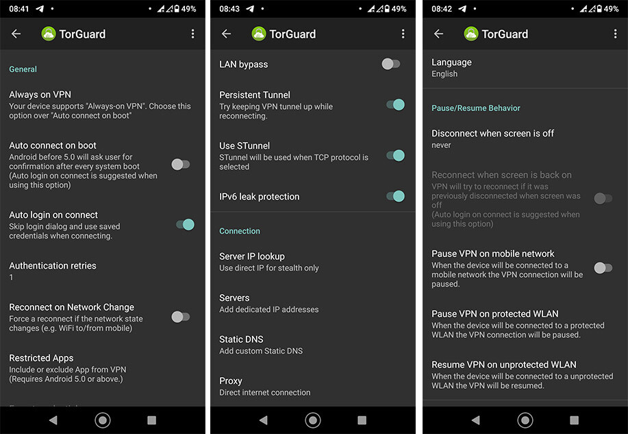 Torguard Android instellingen