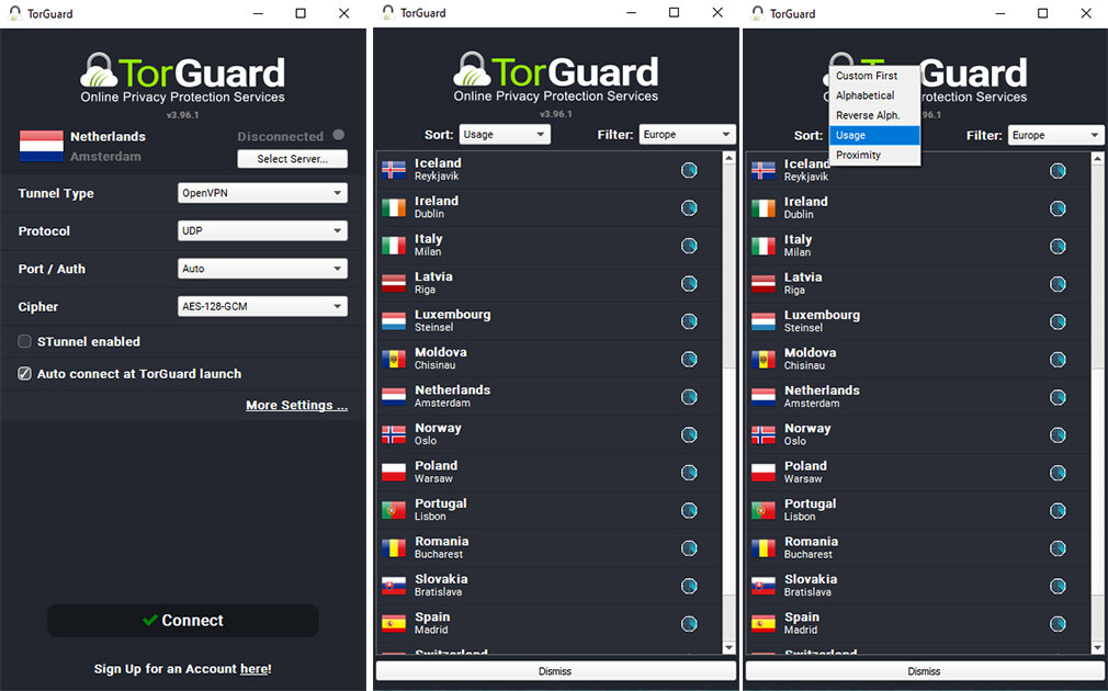 TorGuard VPN Windows interface