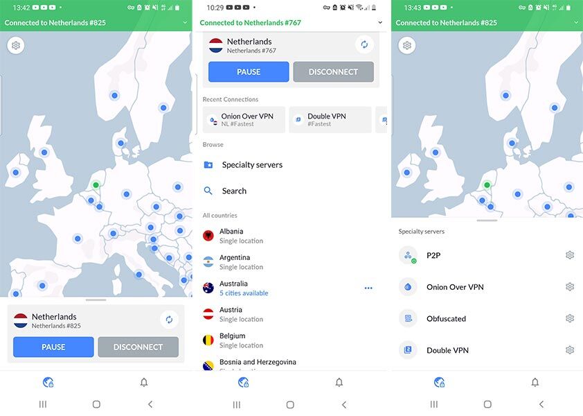 NordVPN Android app interface