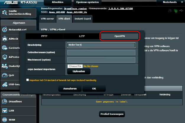 VPN op Asus router - OpenVPN