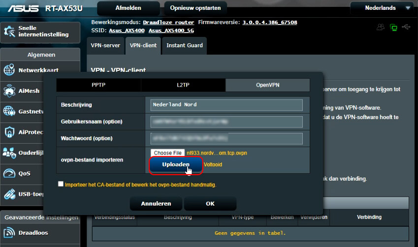 VPN op router OpenVPN protocol data upload
