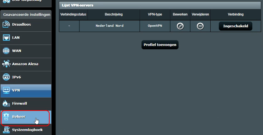 VPN op router - Beheer functie