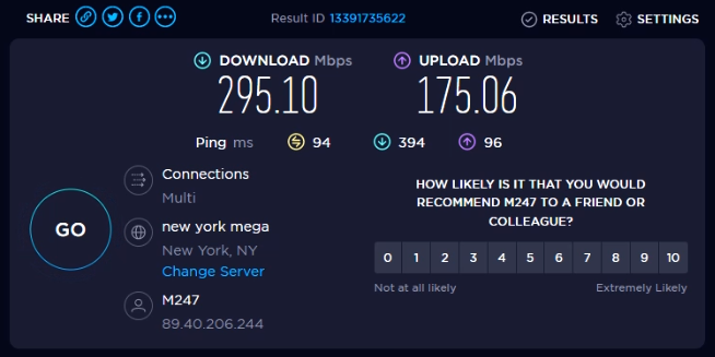 AtlasVPN snelheid - US server