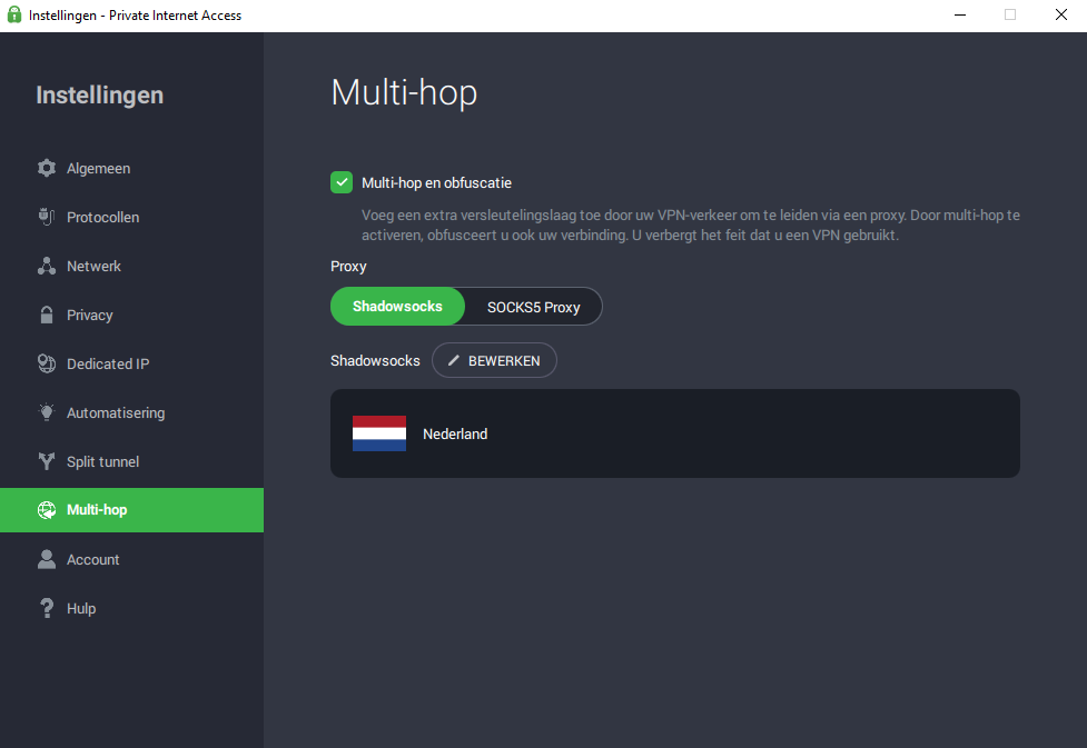 PIA VPN Windows instellingen