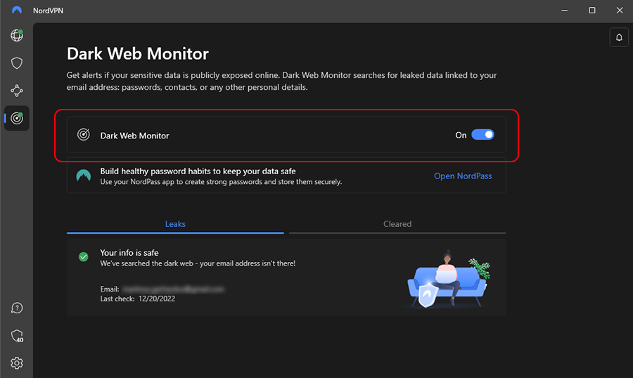 NordVPN dark web monitor