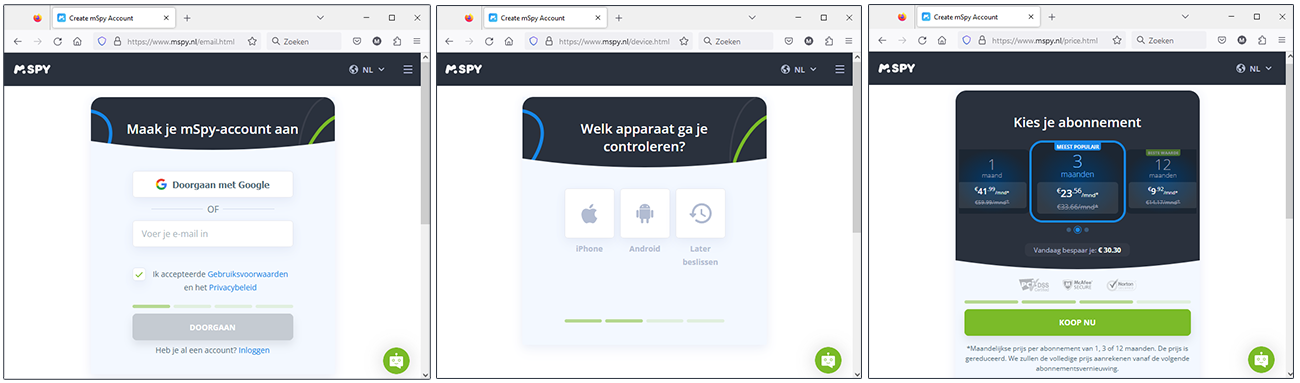 mSpy maak een account