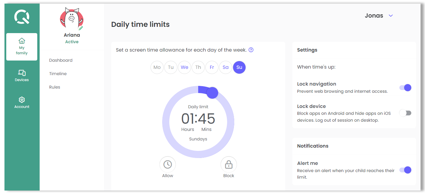 Qustodio tijdslimieten